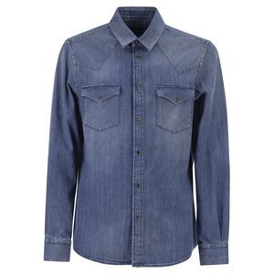 Peserico Men Lightweight Cotton Denim Shirt With Patch Pockets